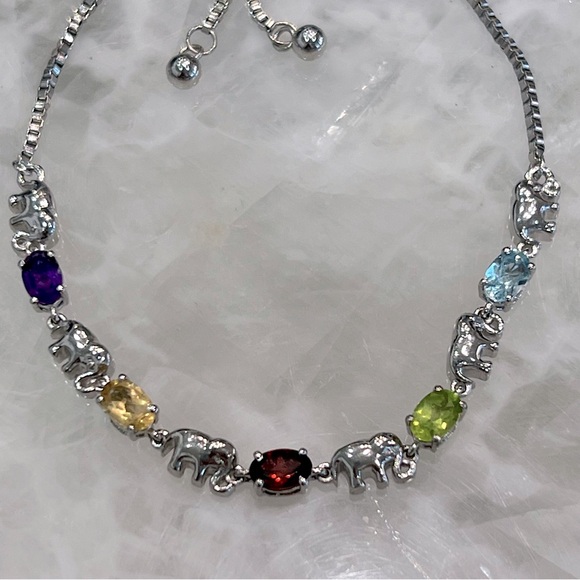 Multigemstone Silver Elephant BOLO Bracelet - Picture 3 of 11